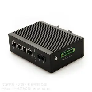 标准35MM DIN导轨式工业级1光4电千兆光纤收发器双电源冗余备份IP40防护等级无风扇4000V