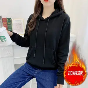 河北邢台秋冬季女装长袖上衣地摊加绒女式卫衣 厚卫衣大版落肩袖卫衣批发