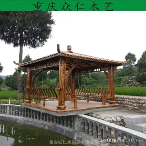 邻水户外防腐木传统榫卯结构凉亭 彩绘古建凉亭 公园双檐古建亭子设计安装 众仁木艺