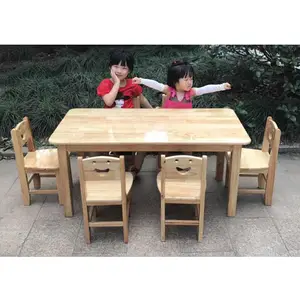 生产幼儿园原木学习双层课桌椅柳州幼教设备小熊造型椅