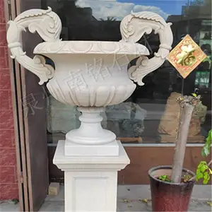 石雕花盆一个 校园酒店埃及米黄花盆