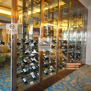 不锈钢玫瑰金红酒架 定做红酒展示柜 酒店会所金属酒柜定制