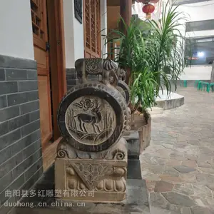 仿古石雕青石门墩抱鼓石一对户外家用门口大象石鼓装饰摆件
