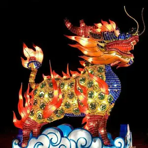 四海升平花灯定做-钢筋角铁骨架、绸布(纱布)分色裱糊、内透光、美术处理、部分喷绘、部分led装饰