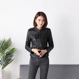 2018女装秋季新款pu短款女士小皮衣韩版时尚皮夹克修身机车服批发