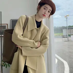 知案羊绒大衣 中长款设计感双面呢外套 宽松显瘦羊毛呢子大衣 品牌折扣女装