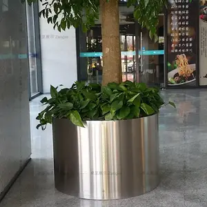 厂家直销商场写字楼展厅室内大堂简约不锈钢金属花器 花瓶 花盆 户外花钵