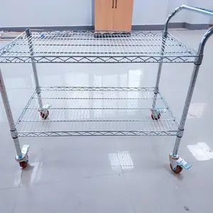 仓库物料架 镀铬线网货架不锈钢家用置物架多层金属移动带轮展示架