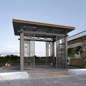 新中式铝合金凉亭户外庭院景观茶水亭平顶花园阳光房楼顶铝艺亭子