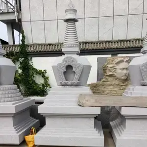 繁盛002号寺庙雕塑2米高石雕佛塔、汉白玉观音石雕像、石灯