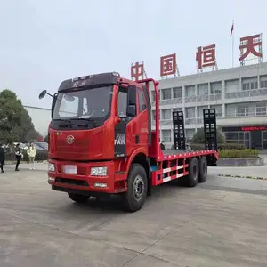 高端品牌 国六解放后双桥大柴280马力平板拖车 可拉360型挖机运输车