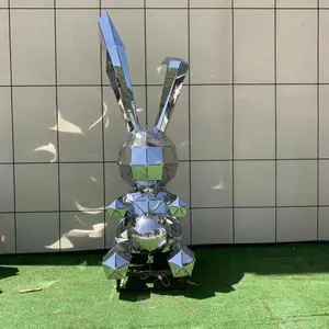 不锈钢几何兔雕塑不锈钢镜面兔子雕塑