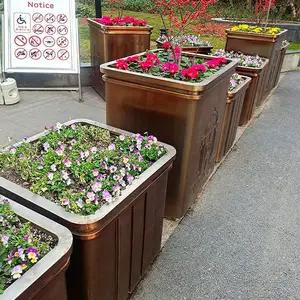 定制景观铁艺仿铜花箱 树池镂空方形落地花池加工焊接安装 种植箱