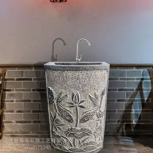 仿古做旧石头洗漱池 惠安青石洗手盆 酒店古建家居仿古石材洗手池
