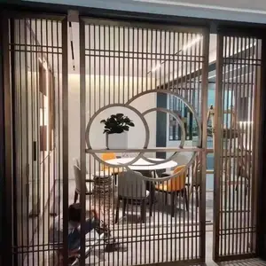 北京酒店定制欧式不锈钢屏风镂空轻奢金属隔断新中式美式铝雕花格