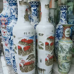 青花瓷落地大花瓶 花开富贵牡丹瓷瓶 1.8米2米手工工艺品摆件