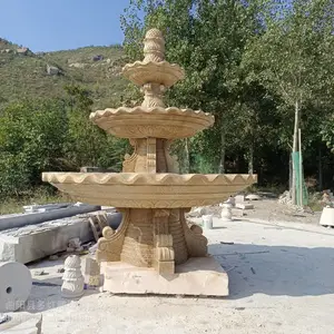 石雕黄锈石欧式喷泉水钵户外园林广场公园流水景观装饰摆件