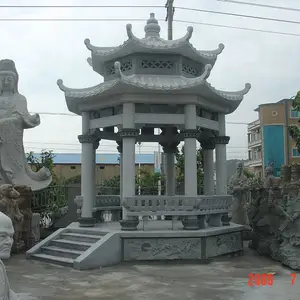 六角石雕凉亭的多种造型|圆形石雕亭子|花岗岩双层石材亭子