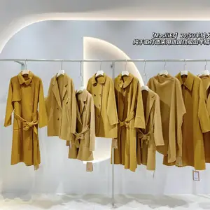 Masilier20绒50绒大衣新款长款宽松大码系带呢子毛呢外套
