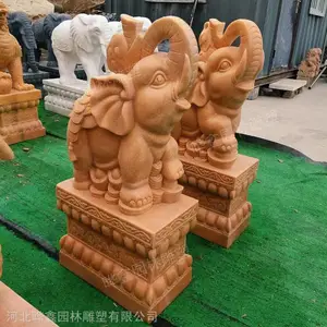 晚霞红石雕大象 吉祥石雕大象门口摆件石雕动物