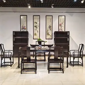 紫光檀新中式茶桌椅搭配全榫卯结构原木精磨效果
