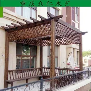 户外碳化木花架 弧形花架 防腐木栈道 防腐木栏杆牌坊 众仁木艺
