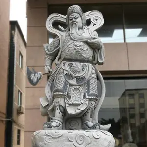 定制汉白玉关公石雕人物像 大刀关羽站像雕刻韦陀佛像
