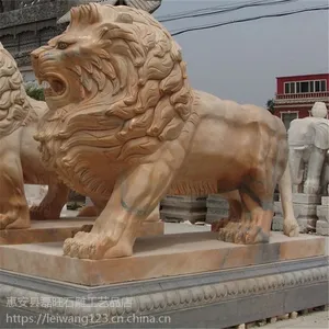 石雕狮子 ***吉祥物酒店门口看门狮动物雕塑晚霞红欧式传统石狮