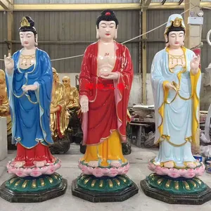 供应树脂彩绘西方三圣佛像阿弥陀佛大势至观音玻璃钢站像