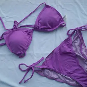 欧美性感三点式比基尼波点纯色紫色女泳装