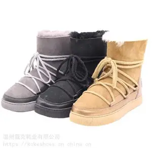 冬季女新款中筒麂皮绒加厚保暖棉鞋 纯色珍珠防滑橡胶底雪地靴
