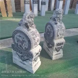 青石福字门墩一对,花岗岩抱鼓石
