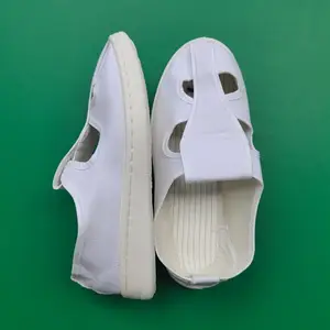 白色帆布面无尘鞋 柔软舒适SPU底透气洁净四眼鞋