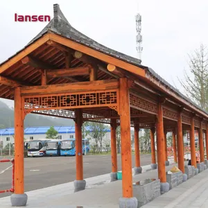 防腐木长廊按图纸定制 景观木廊道 新农村文化走廊 蓝森木业