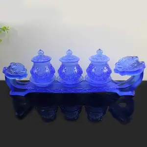 古法琉璃莲花浮雕净莲贡台净水杯圣水杯佛堂***佛像供具摆件