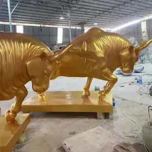 联尖玻璃钢动物雕塑造型 玻璃钢仿铜金牛雕塑工艺品