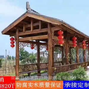 定制 防腐木长廊户外小青瓦古建长廊树脂瓦长廊凉亭室内酒店防腐木凉亭