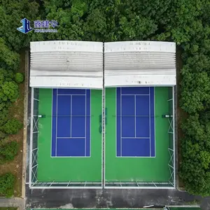 户外篮球场电动伸缩雨棚 一键切换室内外 大型移动式推拉篷工厂
