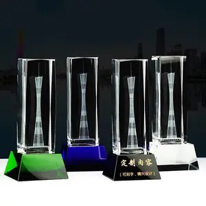 水晶内雕创意奖杯定制大厦大楼封顶仪式留念商务礼品摆件制作