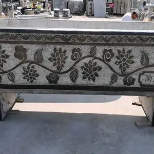 吸财石材门海雕刻 石刻招财荷花鱼缸 石刻仿古做旧水缸