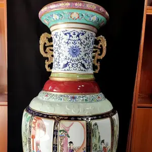 陶瓷清乾隆仿古瓷王瓷母描金双耳花瓶摆件博古架收藏花瓶厂