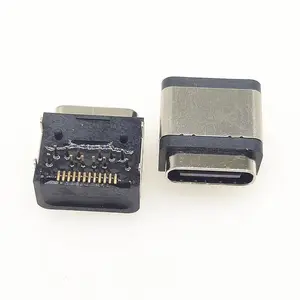 TYPE-C 24P防水母座 卧式板上接口 前插后贴式连接器 带柱