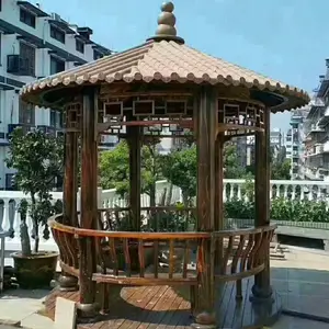 户外樟子松凉亭碳化木别墅楼顶凉亭古建双层六角凉亭