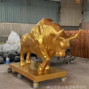 联尖玻璃钢动物雕塑造型 玻璃钢仿铜金牛雕塑工艺品