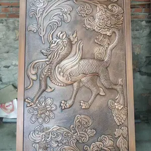 酒店大堂紫铜浮雕背景墙装饰 立体锻铜背景墙实拍