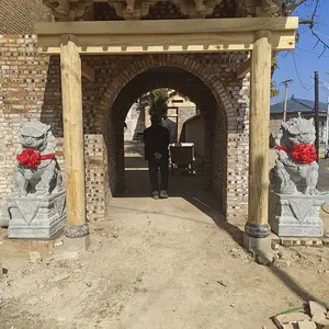 寺庙门口青石狮子一对 嘉祥石雕狮子厂家精雕古建石狮