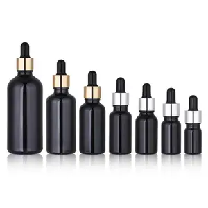 专业化妆品玻璃瓶包装锦禄15ml黑色精油瓶多规格批发香薰瓶精华分装瓶小样瓶子