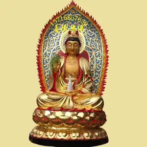 贴金净瓶观音娘娘神像 背光彩绘观音菩萨 华严三圣雕塑 文殊菩萨神像厂家