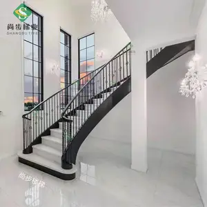 佛山尚步梯业定制生产钢结构楼梯双钢板工程楼梯铁艺护栏实木扶手SM-152