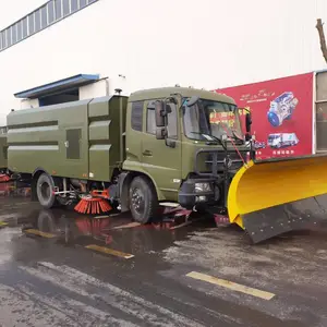 国五东风天锦16吨洗扫车加装雪铲雪滚 jun绿色涂装